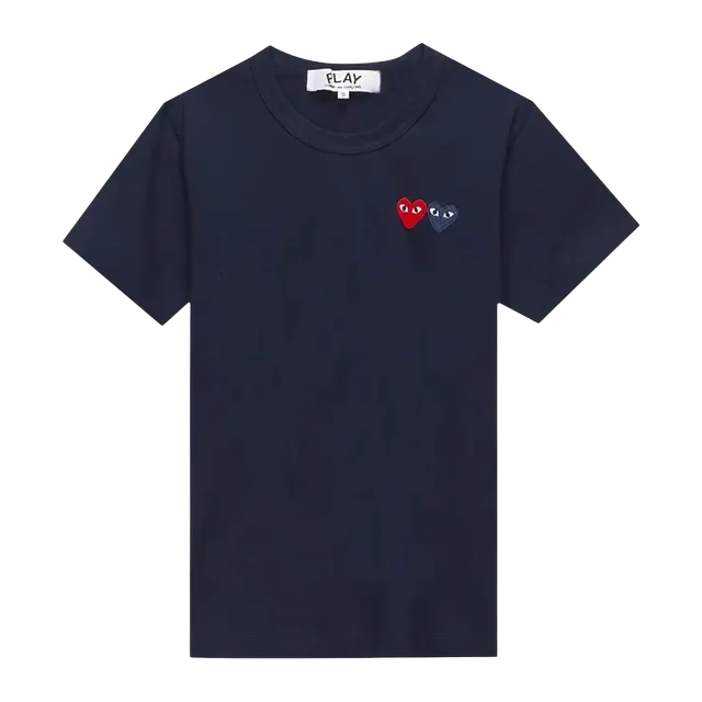 Comme des Garçons Play Double Heart T-Shirt Navy — Authentic T-Shirts at CLZTURE