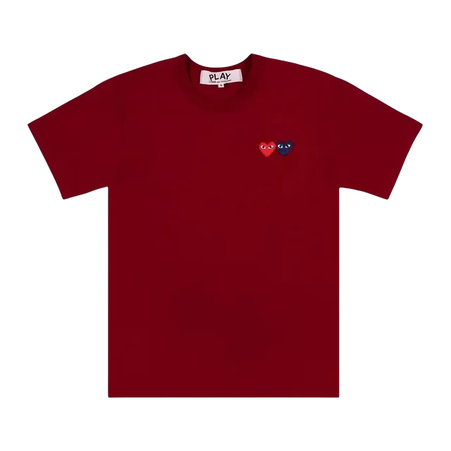 Comme des Garçons Play Double Heart Logo Shorts-Sleeve T-Shirt Burgundy — Authentic T-Shirts at CLZTURE