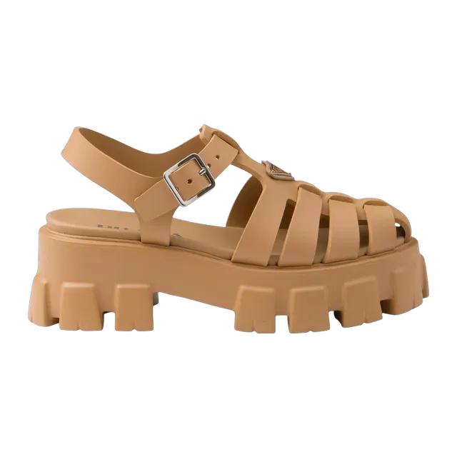 Prada Rubber Monolith Sandals Brown — Authentic Shoes & Footwear at CLZTURE