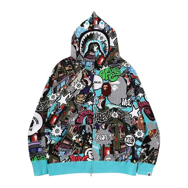 BAPE Comic Art Shark Zip Hoodie Multicolor — Authentic Bape in stock at CLZTURE