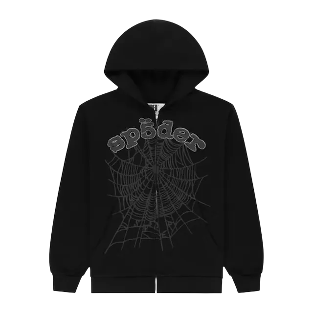 Sp5der Og Web V2 Rhinestone Zip Up Black — Authentic Hoodies & Sweats at CLZTURE