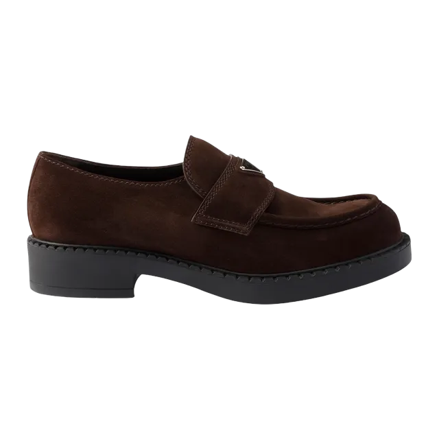 Prada Chocolate Suede Loafers Brown — Authentic Prada in stock at CLZTURE